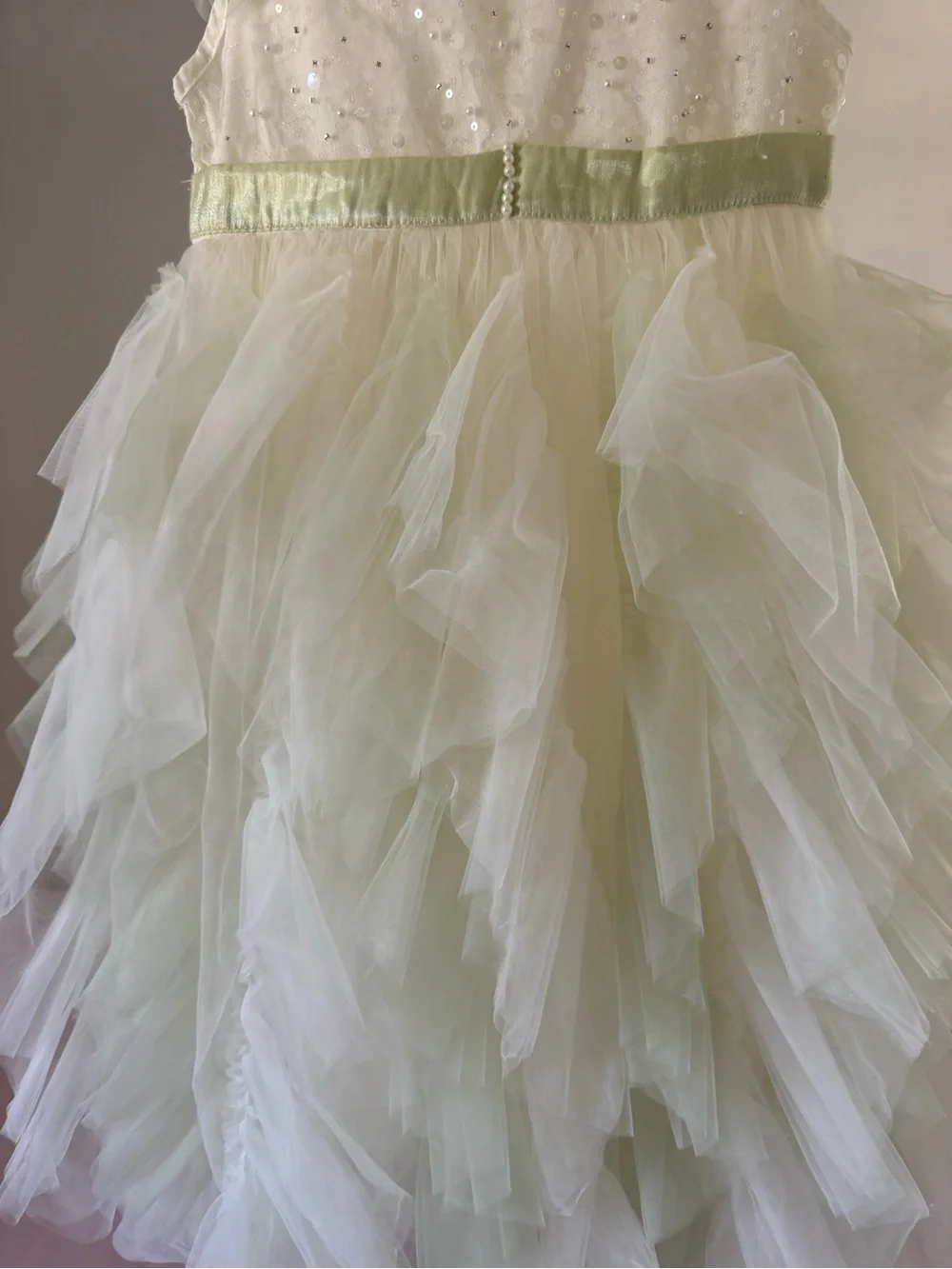 Kids Party Tulle Dress with Light Green Accents